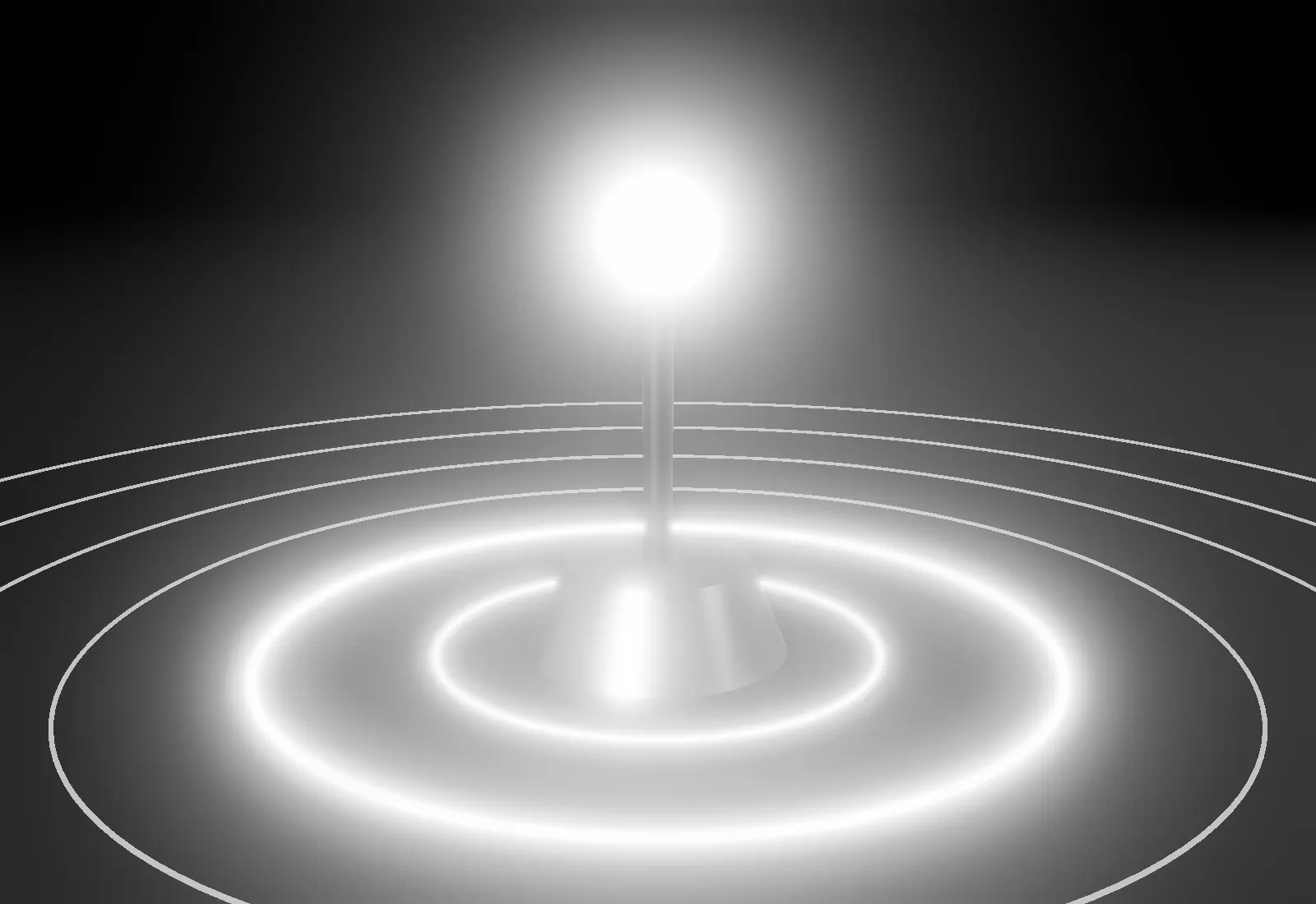 A single beacon of light on a pedestal, rings of signal spreading across the floor.